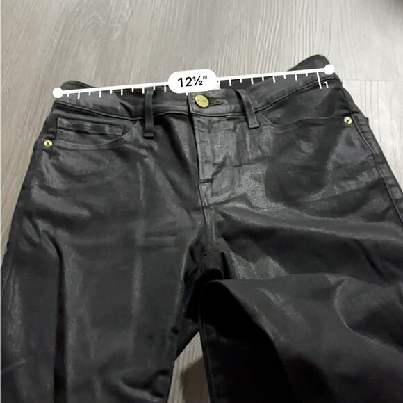 Frame Noir Coated Le Skinny de Jeanne Mid Rise Black Skinny Jeans Size 26 - Picture 9 of 11